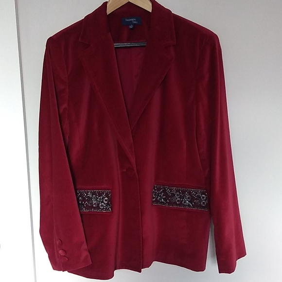Holiday Burgundy Velour Blazer size 14 - Picture 1 of 3